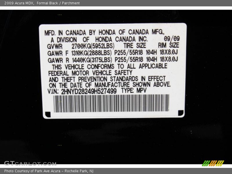 Formal Black / Parchment 2009 Acura MDX