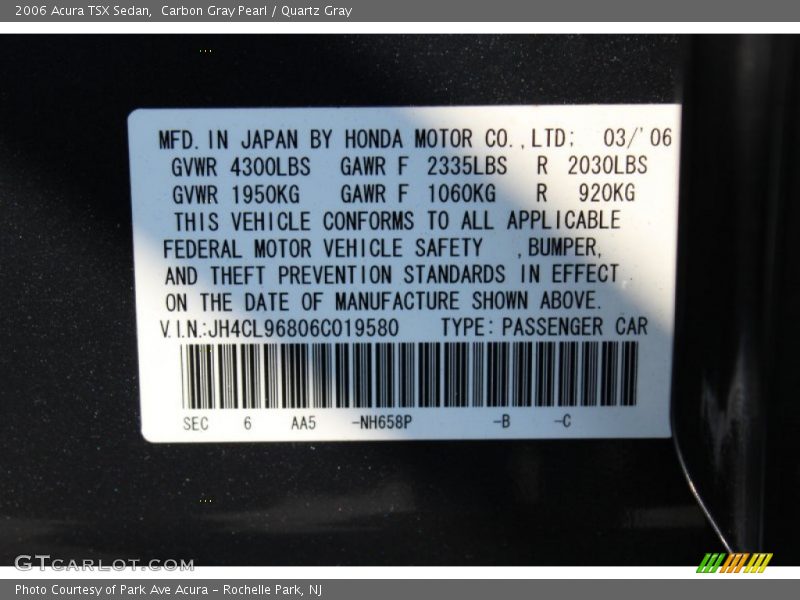 Carbon Gray Pearl / Quartz Gray 2006 Acura TSX Sedan