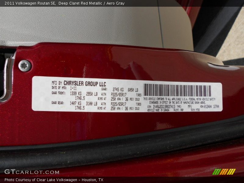 Deep Claret Red Metallic / Aero Gray 2011 Volkswagen Routan SE