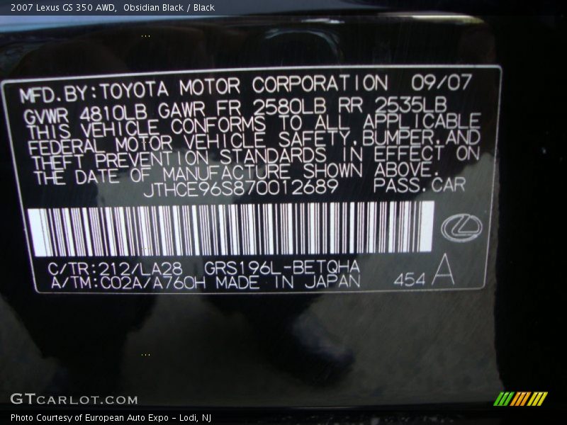 Obsidian Black / Black 2007 Lexus GS 350 AWD