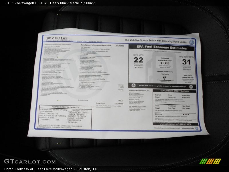 Deep Black Metallic / Black 2012 Volkswagen CC Lux