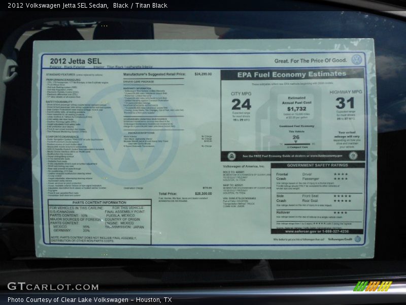  2012 Jetta SEL Sedan Window Sticker