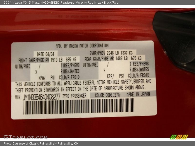 Velocity Red Mica / Black/Red 2004 Mazda MX-5 Miata MAZDASPEED Roadster