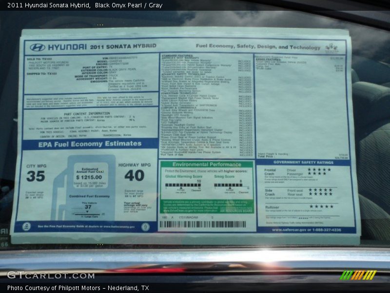  2011 Sonata Hybrid Window Sticker