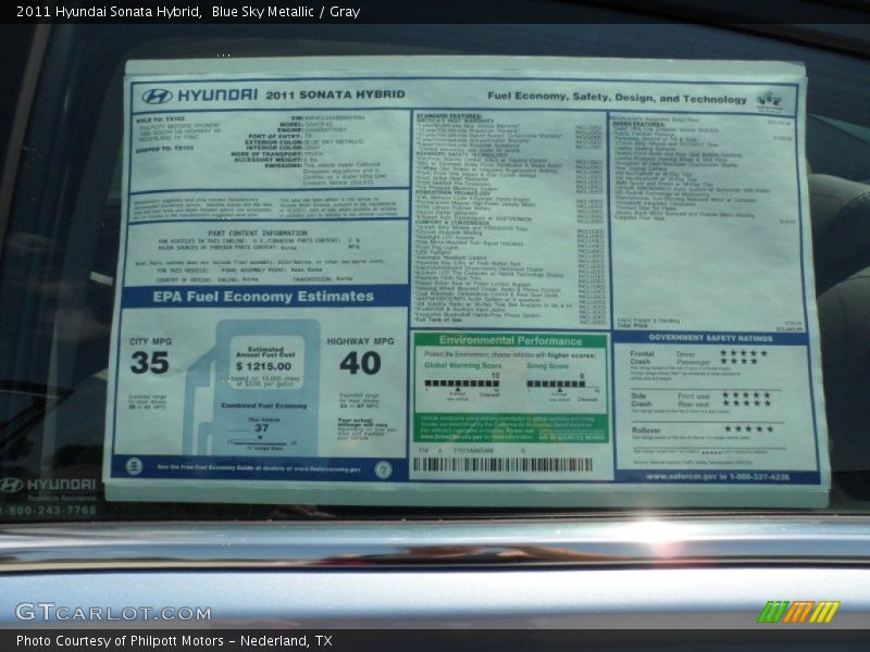  2011 Sonata Hybrid Window Sticker