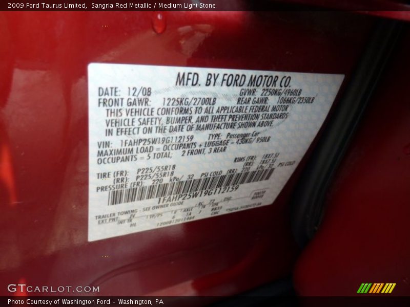 Sangria Red Metallic / Medium Light Stone 2009 Ford Taurus Limited