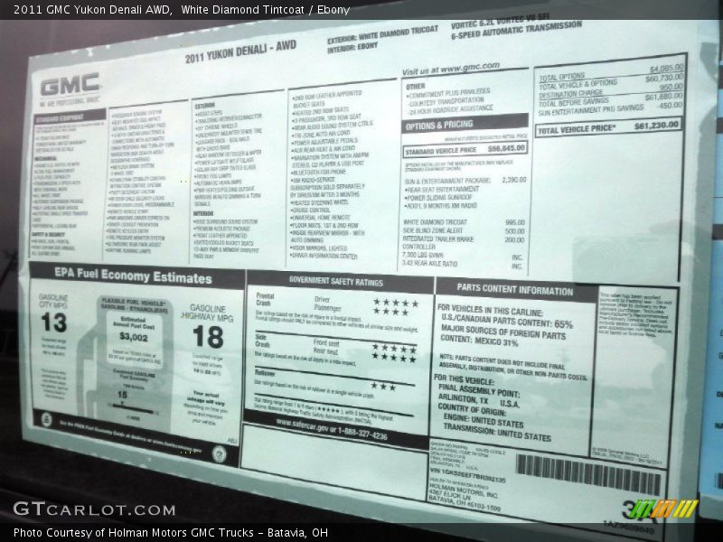 White Diamond Tintcoat / Ebony 2011 GMC Yukon Denali AWD