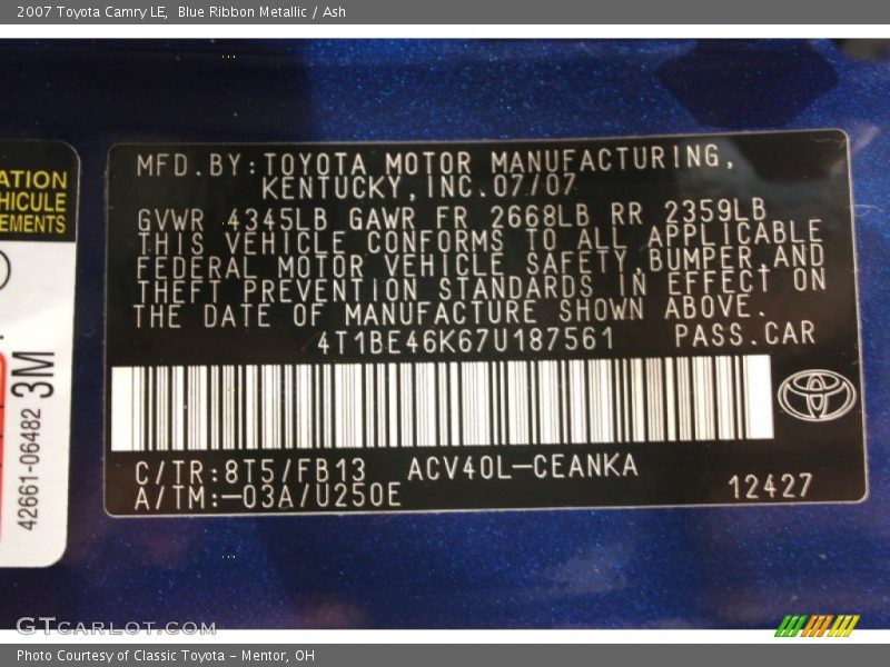 Blue Ribbon Metallic / Ash 2007 Toyota Camry LE