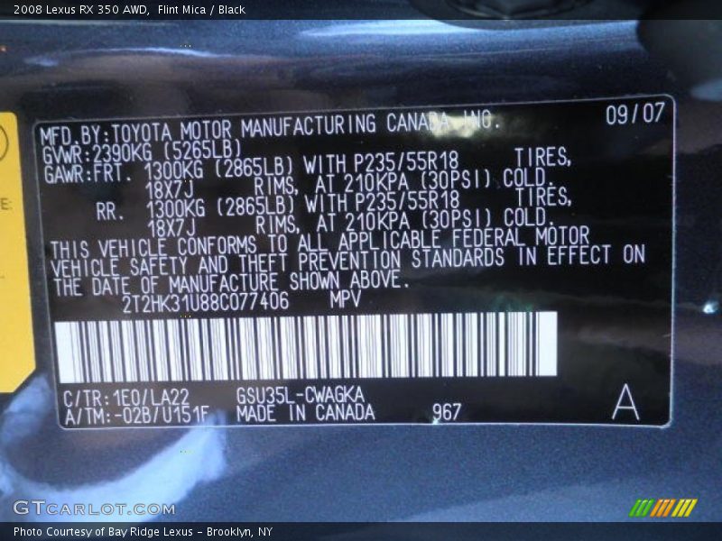 Flint Mica / Black 2008 Lexus RX 350 AWD
