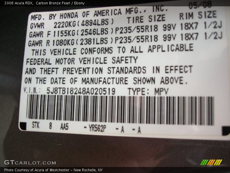 Carbon Bronze Pearl / Ebony 2008 Acura RDX