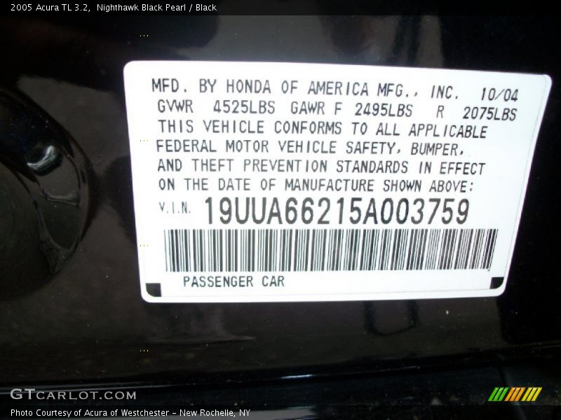 Nighthawk Black Pearl / Black 2005 Acura TL 3.2