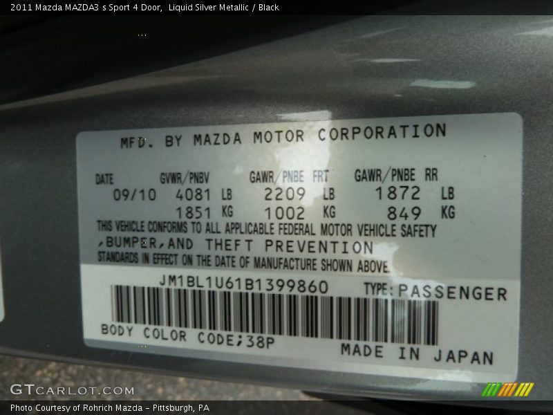 Liquid Silver Metallic / Black 2011 Mazda MAZDA3 s Sport 4 Door