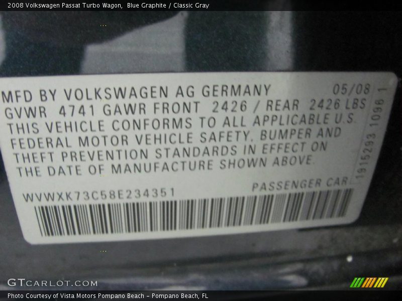 Blue Graphite / Classic Gray 2008 Volkswagen Passat Turbo Wagon