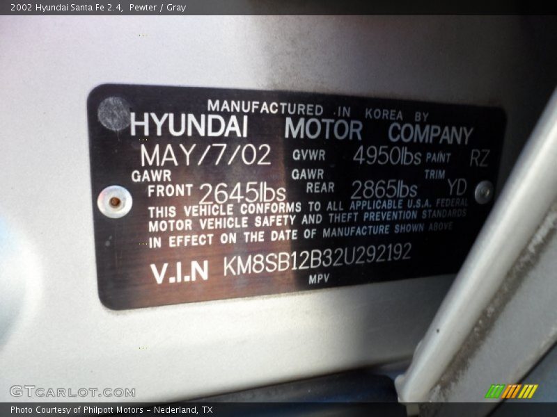 Pewter / Gray 2002 Hyundai Santa Fe 2.4