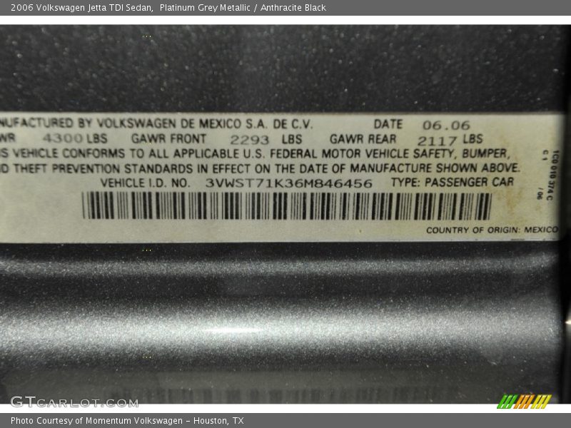 Platinum Grey Metallic / Anthracite Black 2006 Volkswagen Jetta TDI Sedan