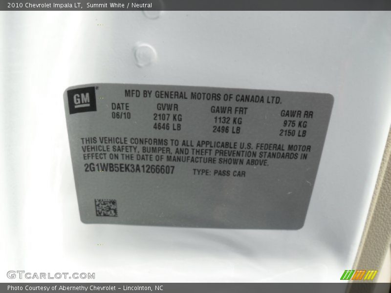 Summit White / Neutral 2010 Chevrolet Impala LT