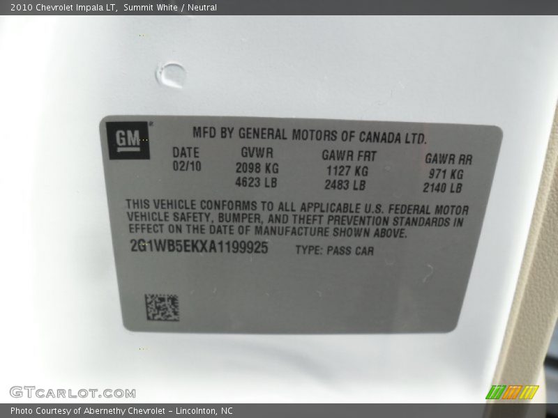 Summit White / Neutral 2010 Chevrolet Impala LT