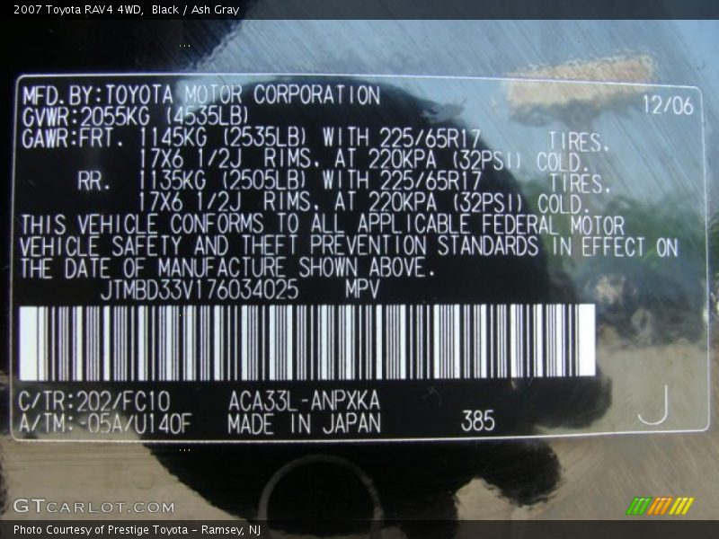 Black / Ash Gray 2007 Toyota RAV4 4WD