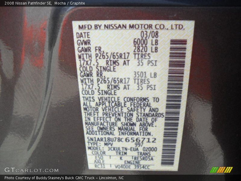 Mocha / Graphite 2008 Nissan Pathfinder SE