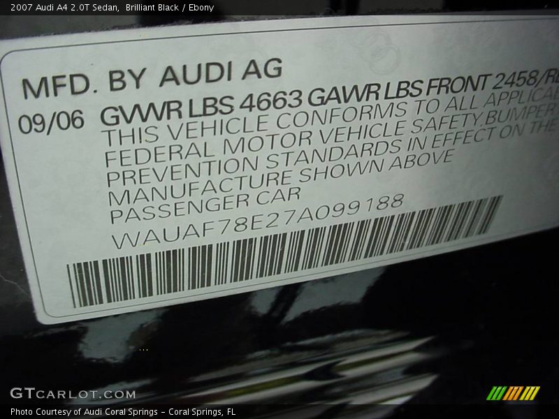 Brilliant Black / Ebony 2007 Audi A4 2.0T Sedan