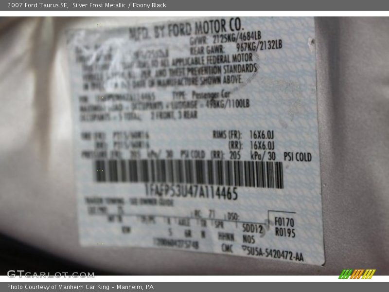 Silver Frost Metallic / Ebony Black 2007 Ford Taurus SE