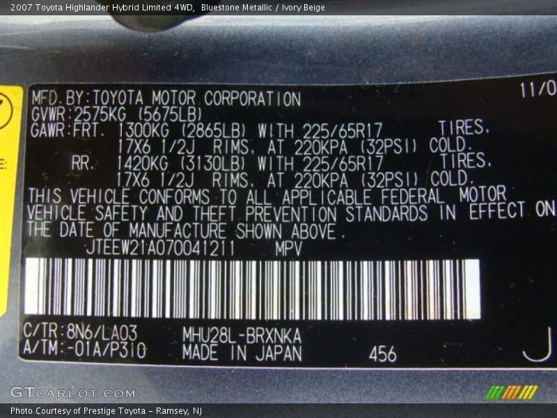 Bluestone Metallic / Ivory Beige 2007 Toyota Highlander Hybrid Limited 4WD