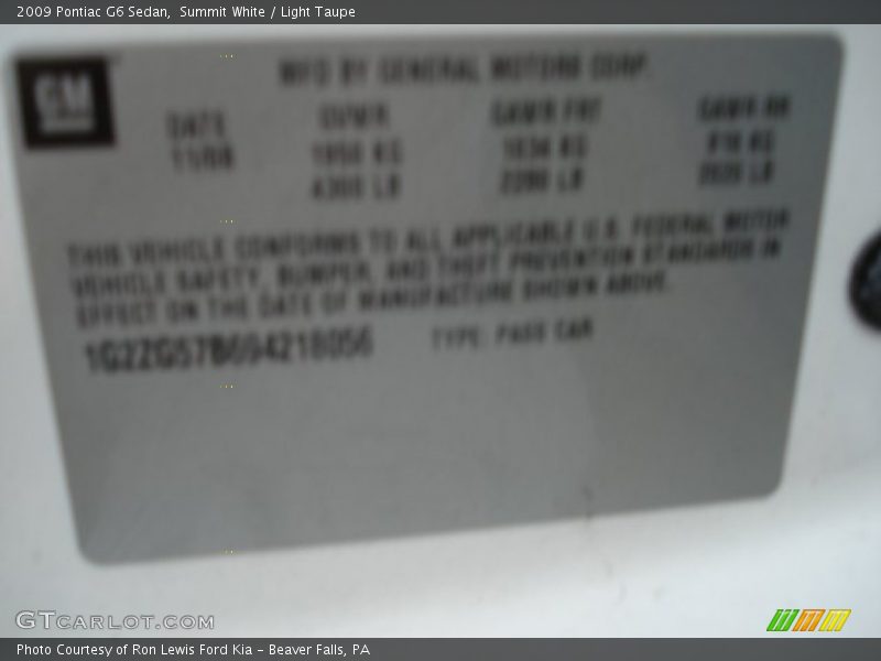 Summit White / Light Taupe 2009 Pontiac G6 Sedan