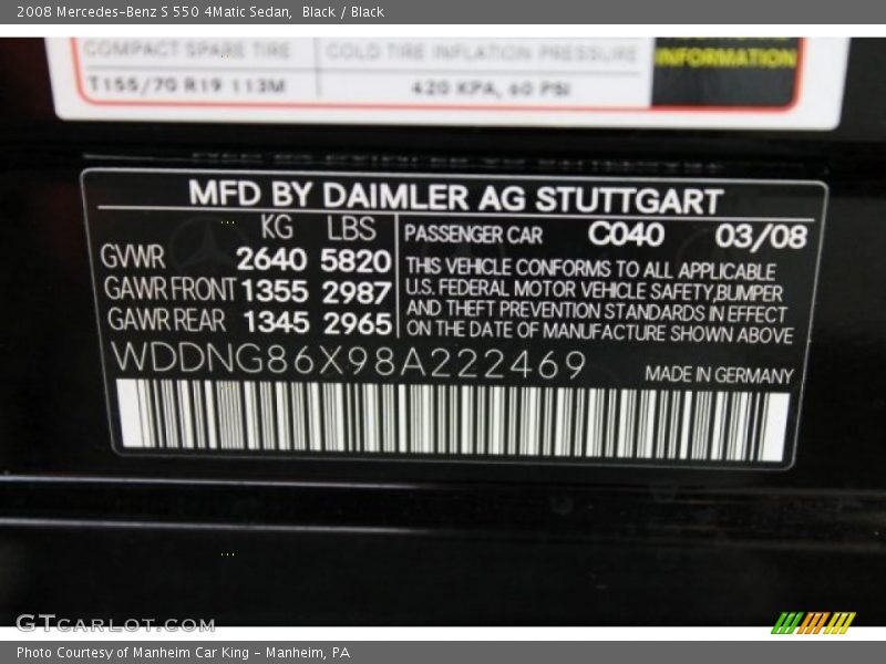 Black / Black 2008 Mercedes-Benz S 550 4Matic Sedan