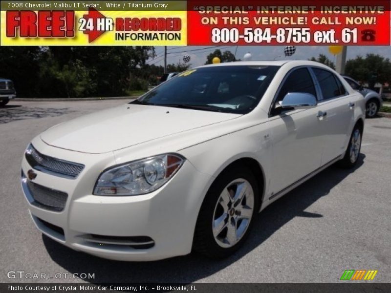 White / Titanium Gray 2008 Chevrolet Malibu LT Sedan