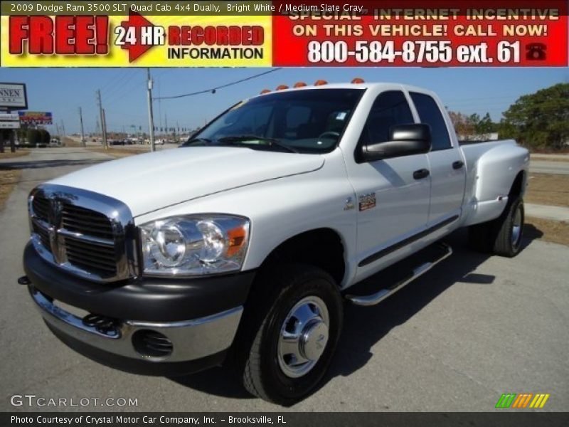 Bright White / Medium Slate Gray 2009 Dodge Ram 3500 SLT Quad Cab 4x4 Dually