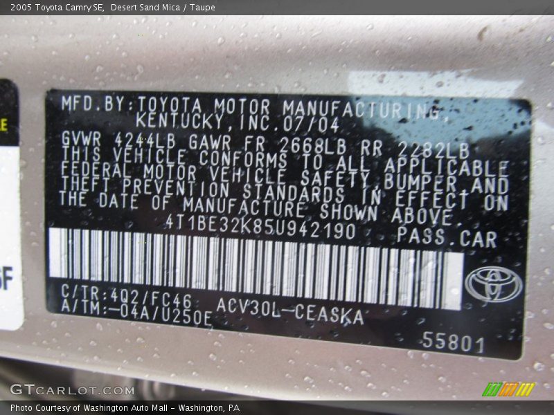 Desert Sand Mica / Taupe 2005 Toyota Camry SE