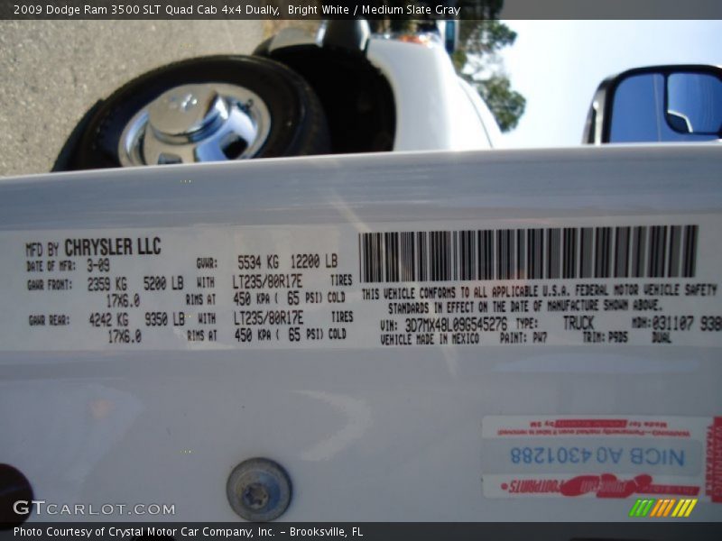 Bright White / Medium Slate Gray 2009 Dodge Ram 3500 SLT Quad Cab 4x4 Dually