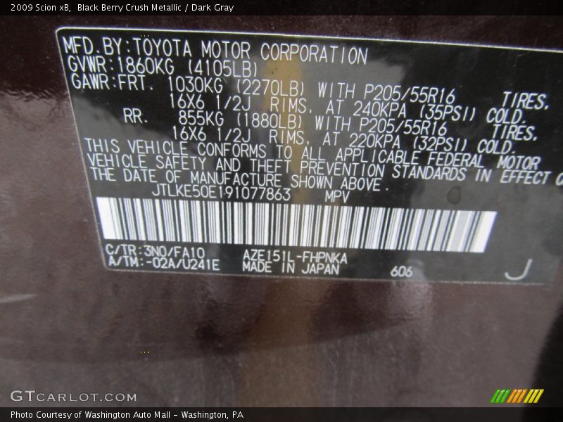 Black Berry Crush Metallic / Dark Gray 2009 Scion xB