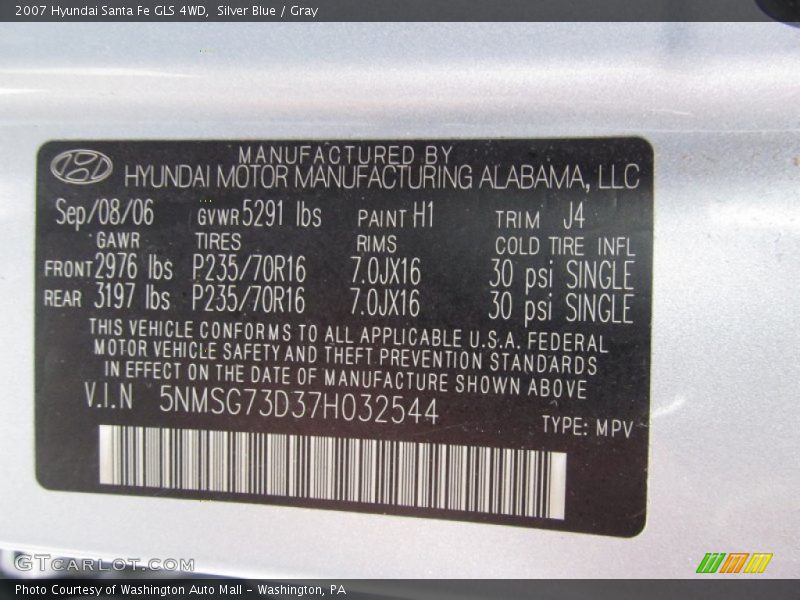 Silver Blue / Gray 2007 Hyundai Santa Fe GLS 4WD