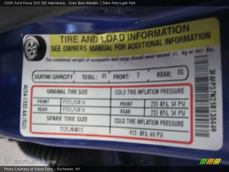 Sonic Blue Metallic / Dark Flint/Light Flint 2005 Ford Focus ZX5 SES Hatchback