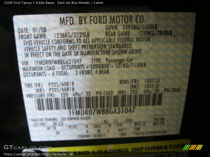 2008 Taurus X Eddie Bauer Dark Ink Blue Metallic Color Code DI