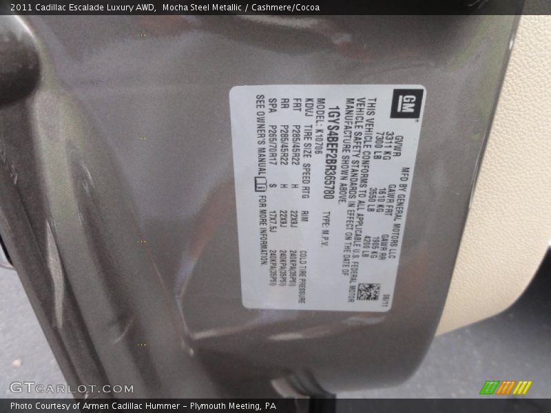 Mocha Steel Metallic / Cashmere/Cocoa 2011 Cadillac Escalade Luxury AWD