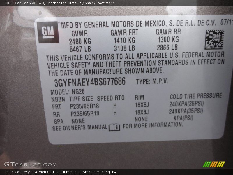 Mocha Steel Metallic / Shale/Brownstone 2011 Cadillac SRX FWD