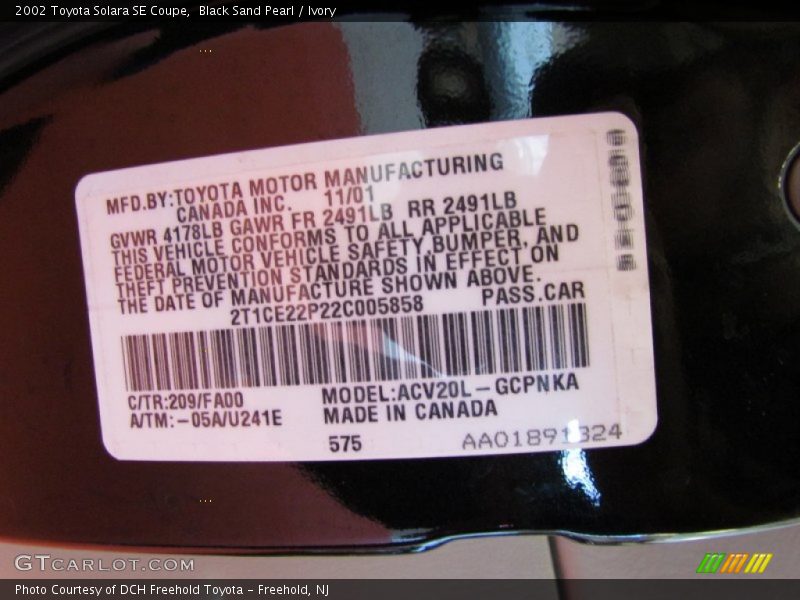 Black Sand Pearl / Ivory 2002 Toyota Solara SE Coupe