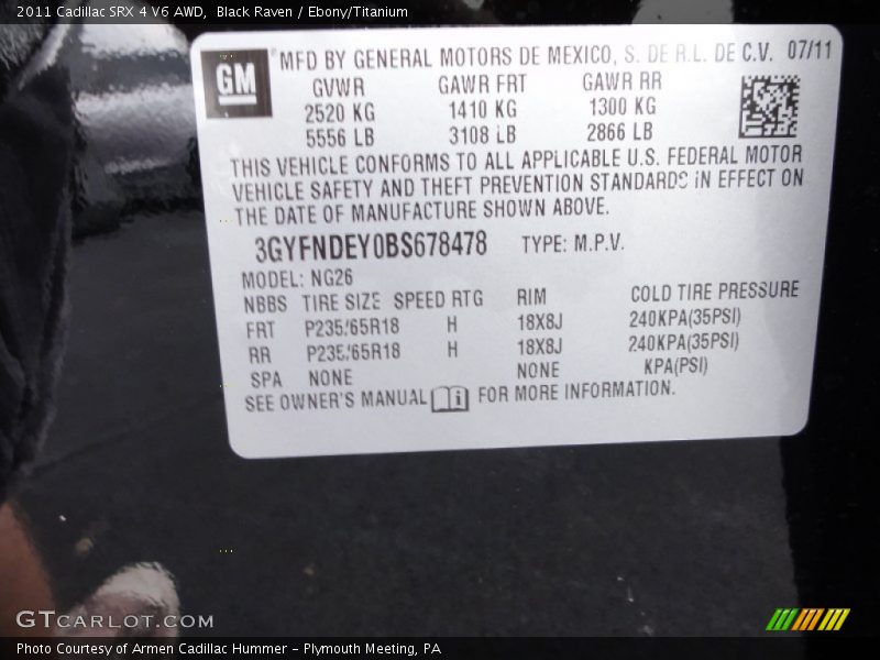 Black Raven / Ebony/Titanium 2011 Cadillac SRX 4 V6 AWD