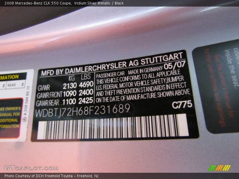2008 CLK 550 Coupe Iridium Silver Metallic Color Code 775