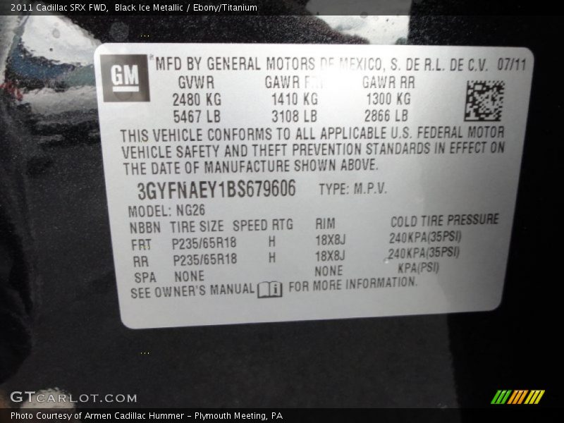 Black Ice Metallic / Ebony/Titanium 2011 Cadillac SRX FWD