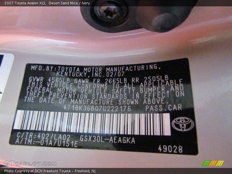 Desert Sand Mica / Ivory 2007 Toyota Avalon XLS