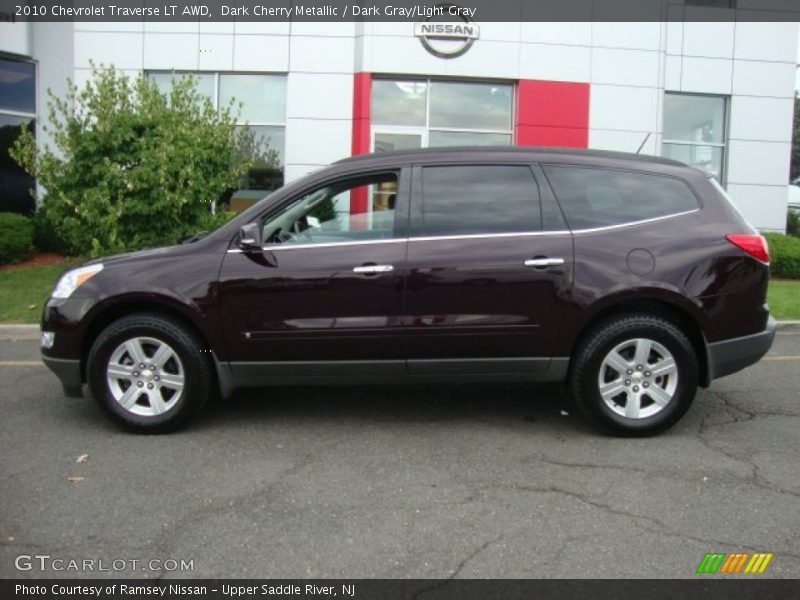 Dark Cherry Metallic / Dark Gray/Light Gray 2010 Chevrolet Traverse LT AWD