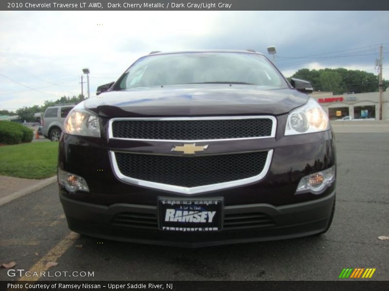 Dark Cherry Metallic / Dark Gray/Light Gray 2010 Chevrolet Traverse LT AWD