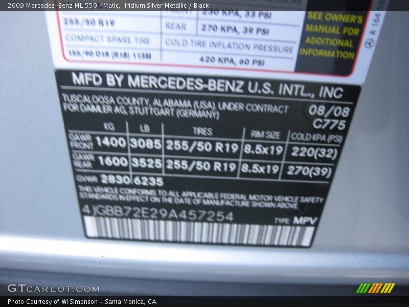 Iridium Silver Metallic / Black 2009 Mercedes-Benz ML 550 4Matic