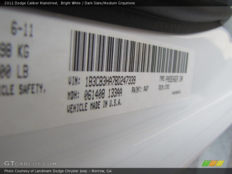Bright White / Dark Slate/Medium Graystone 2011 Dodge Caliber Mainstreet