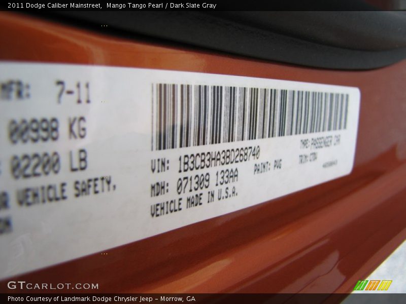 Mango Tango Pearl / Dark Slate Gray 2011 Dodge Caliber Mainstreet