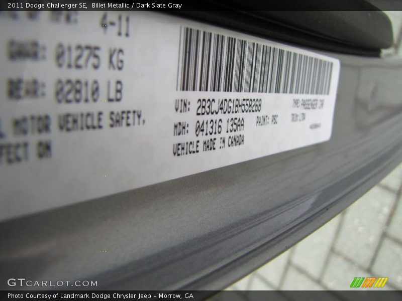 Billet Metallic / Dark Slate Gray 2011 Dodge Challenger SE