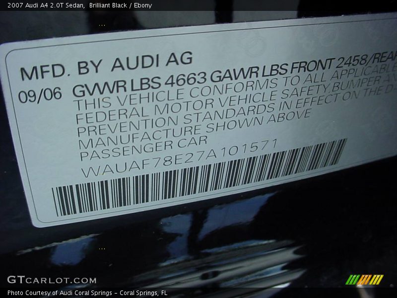 Brilliant Black / Ebony 2007 Audi A4 2.0T Sedan